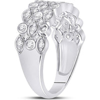 14K White Gold Round Diamond Oval Dot 3-Row Fashion Ring - 3/4 Carat Total Diamond Weight