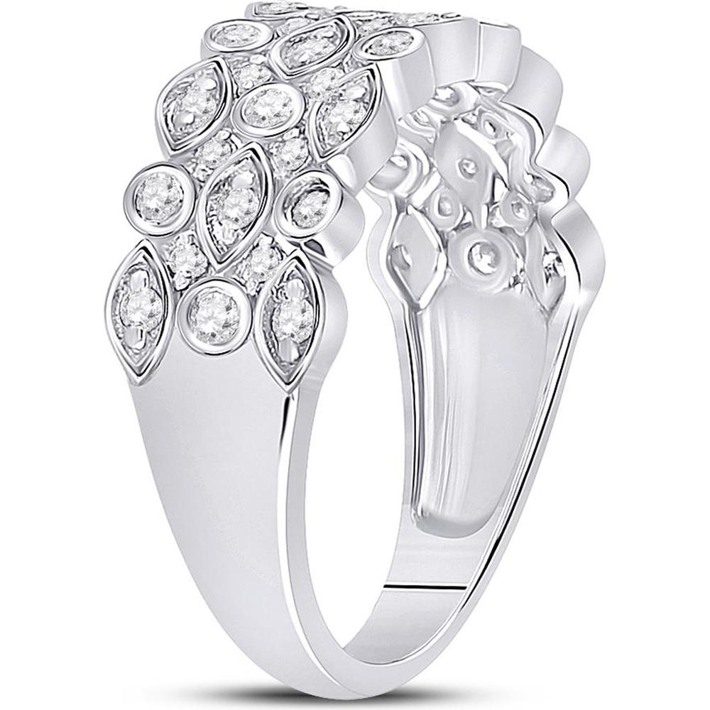 14K White Gold Round Diamond Oval Dot 3-Row Fashion Ring - 3/4 Carat Total Diamond Weight