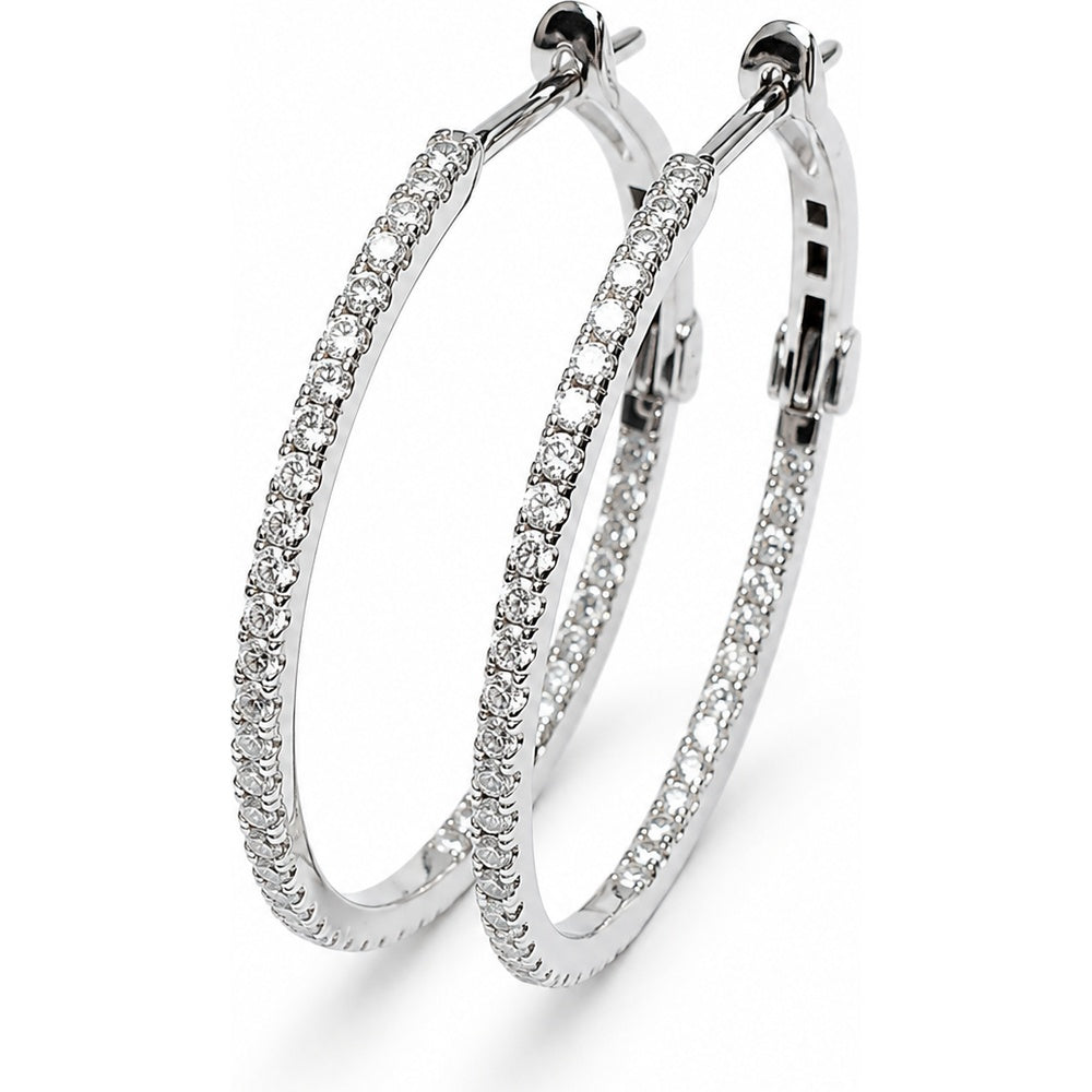 14K White Gold Round Diamond Pavé Hoop Earrings - 0.59 Carat Total Diamond Weight by Auriventus