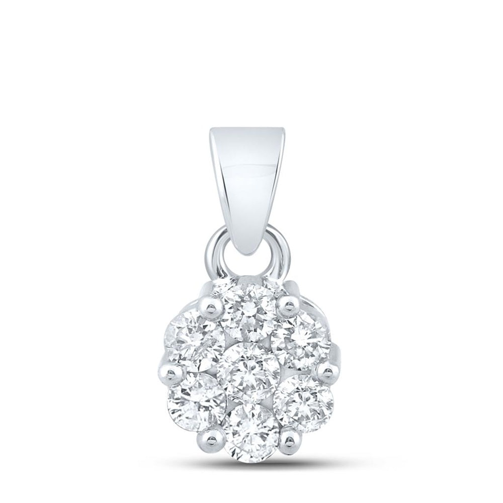 14K White Gold Round Diamond Pendant - 1 Carat Total Diamond Weight