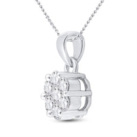 14K White Gold Round Diamond Pendant - 1 Carat Total Diamond Weight