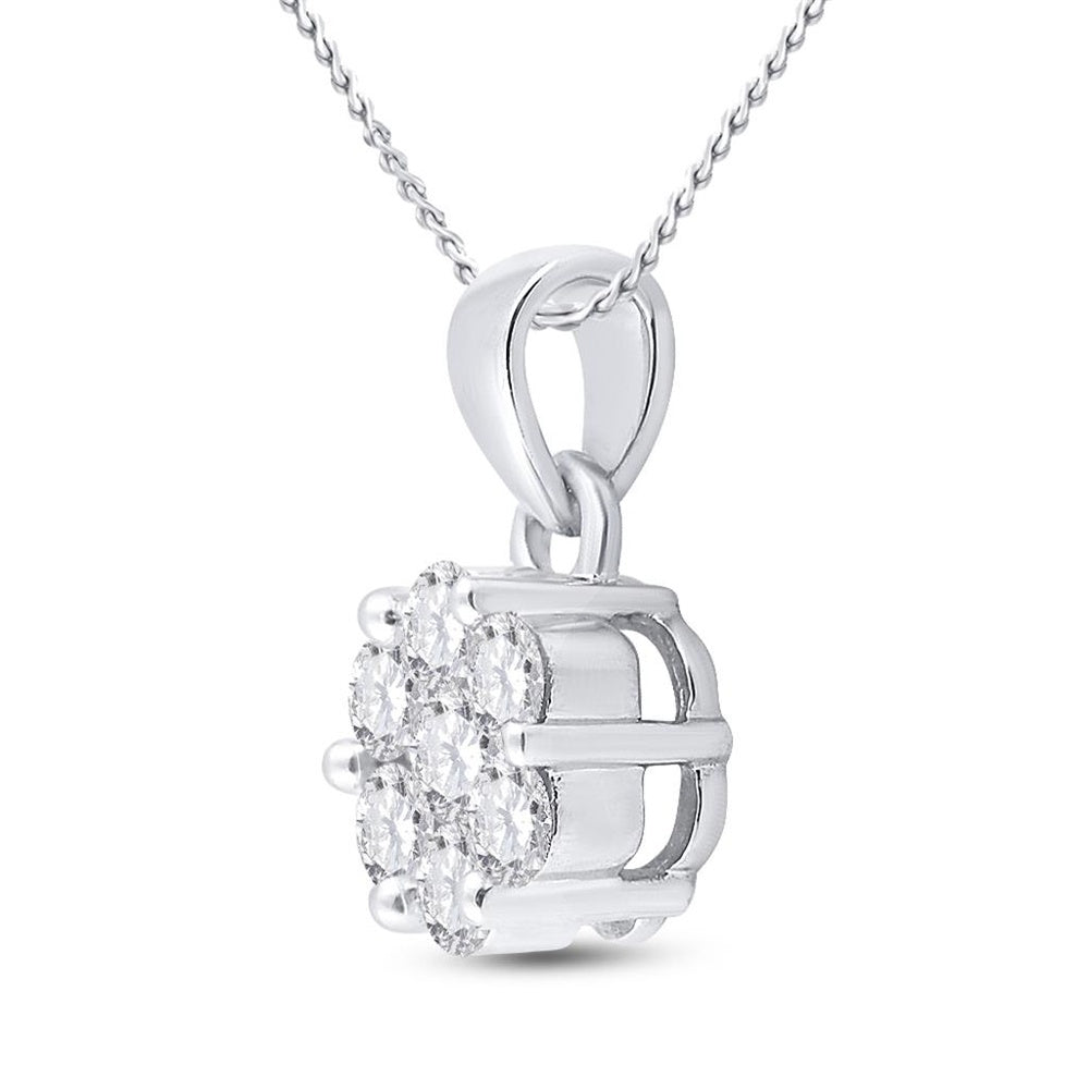 14K White Gold Round Diamond Pendant - 1 Carat Total Diamond Weight