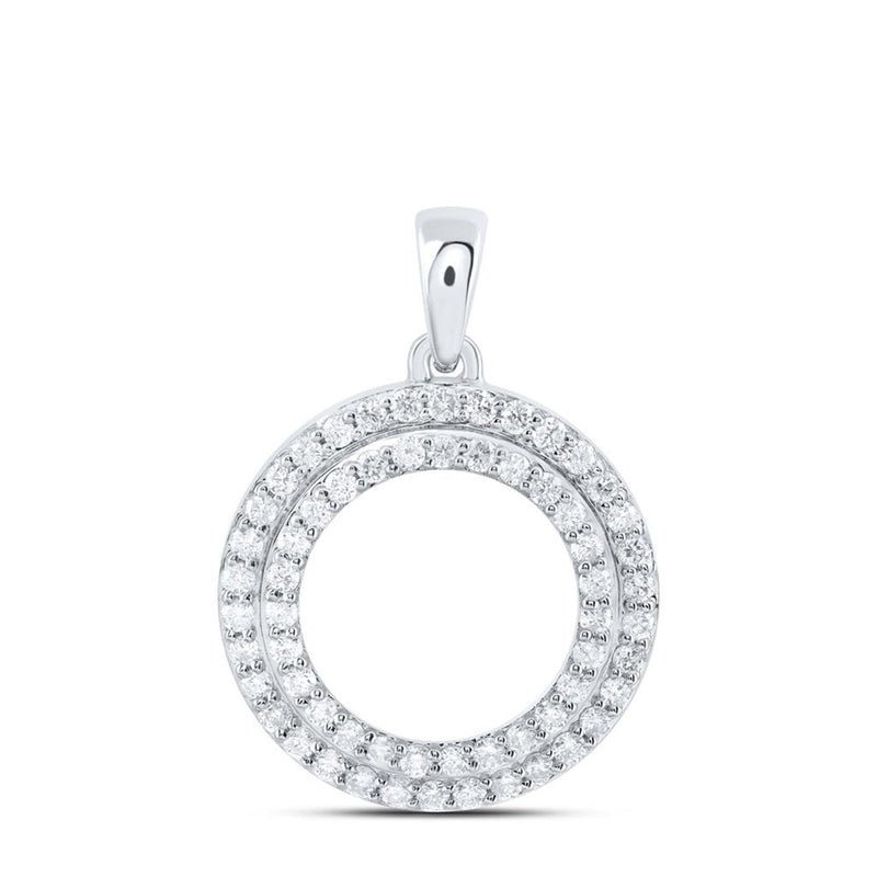 14K White Gold Round Diamond Pendant - 3/8 Carat Total Diamond Weight