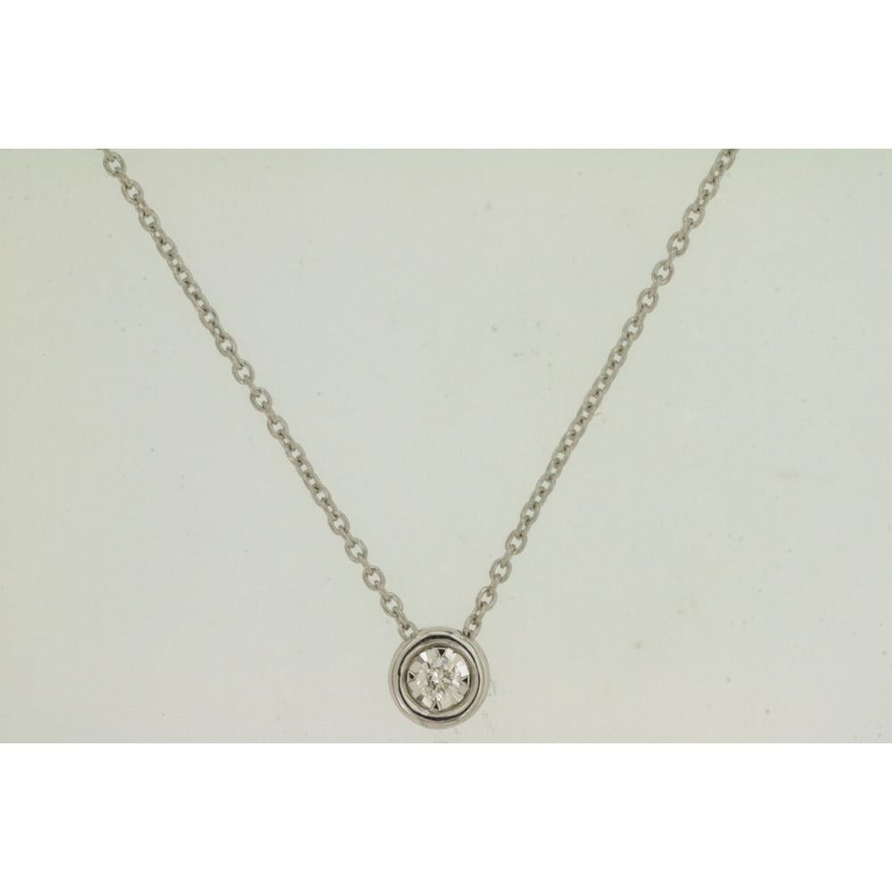 14K White Gold Round Diamond Pendant Necklace - 0.11 Carat Diamond Weight - Royal Jewelry