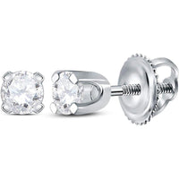 14K White Gold Round Diamond Prong-Set Solitaire Stud Earrings with Screw Backs - 1/6 Carat Total Diamond Weight