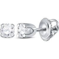 14K White Gold Round Diamond Prong-Set Solitaire Stud Earrings with Screw Backs - 1/6 Carat Total Diamond Weight