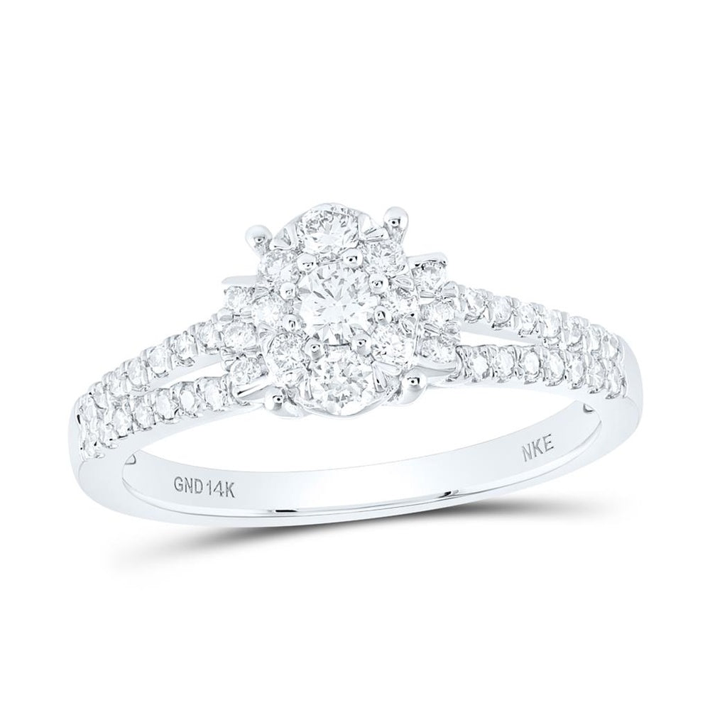 14K White Gold Round Diamond Ring - 1/2 Carat Total Diamond Weight
