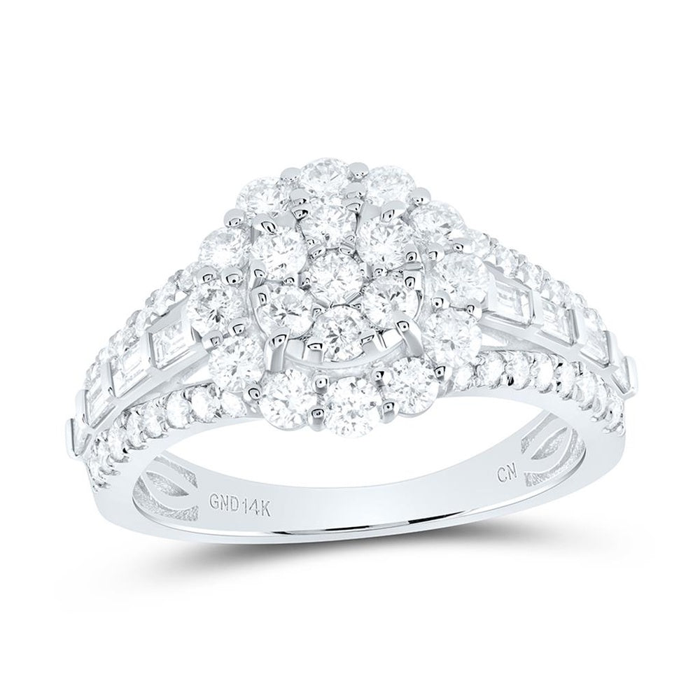 14K White Gold Round Diamond Ring - 1 3/8 Carat Total Diamond Weight