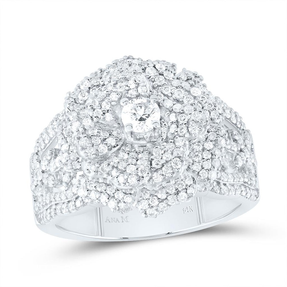 14K White Gold Round Diamond Ring - 1 3/8 Carat Total Diamond Weight