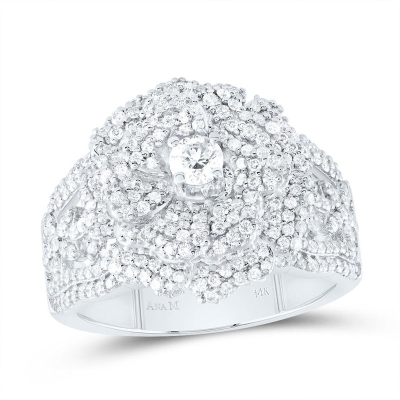 14K White Gold Round Diamond Ring - 1 3/8 Carat Total Diamond Weight