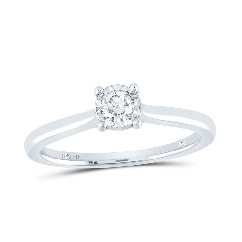14K White Gold Round Diamond Ring - 1/7 Carat Total Diamond Weight
