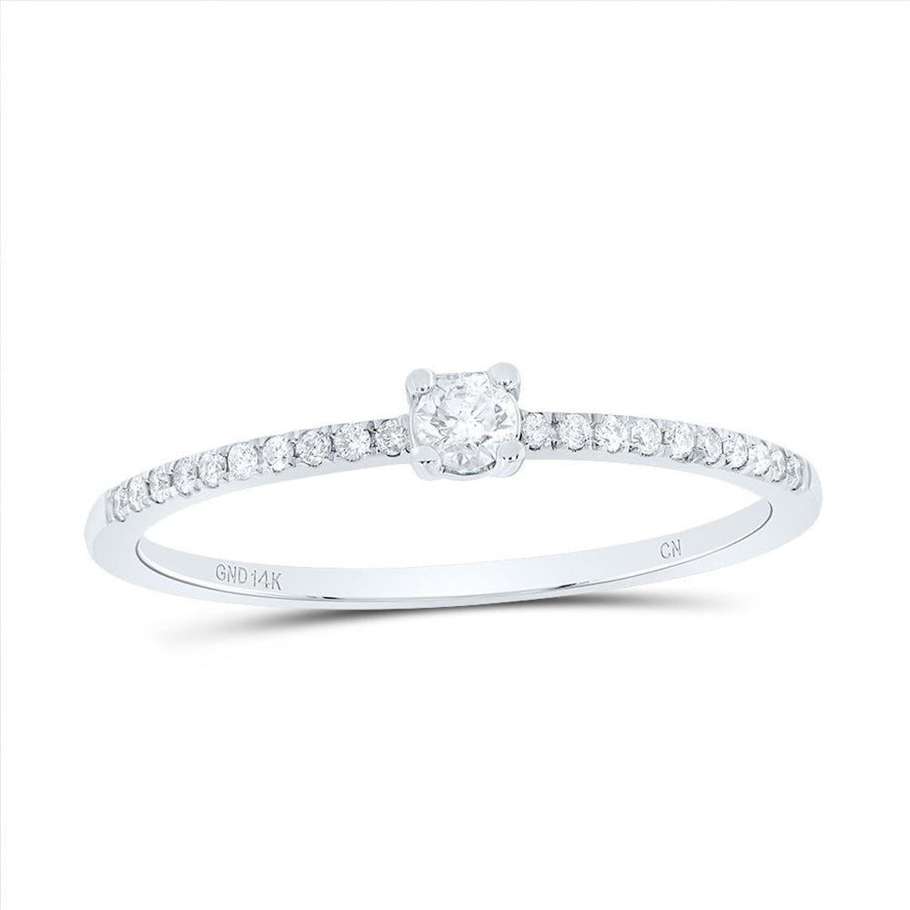 14K White Gold Round Diamond Ring - 1/7 Carat Total Diamond Weight