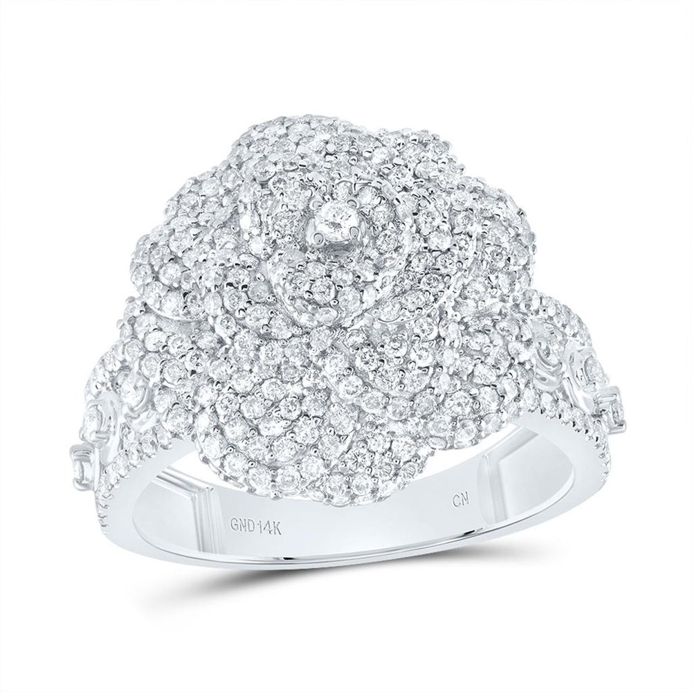 14K White Gold Round Diamond Ring - 2 Carat Total Diamond Weight