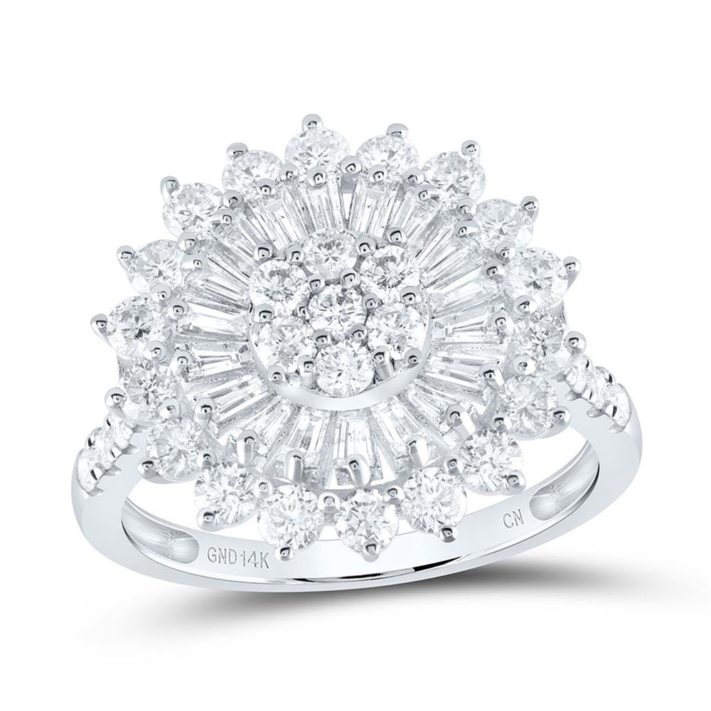14K White Gold Round Diamond Ring - 2 Carat Total Diamond Weight