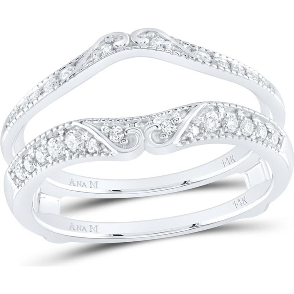 14K White Gold Round Diamond Ring Guard Wrap Solitaire Enhancer - 1/4 Carat Total Diamond Weight