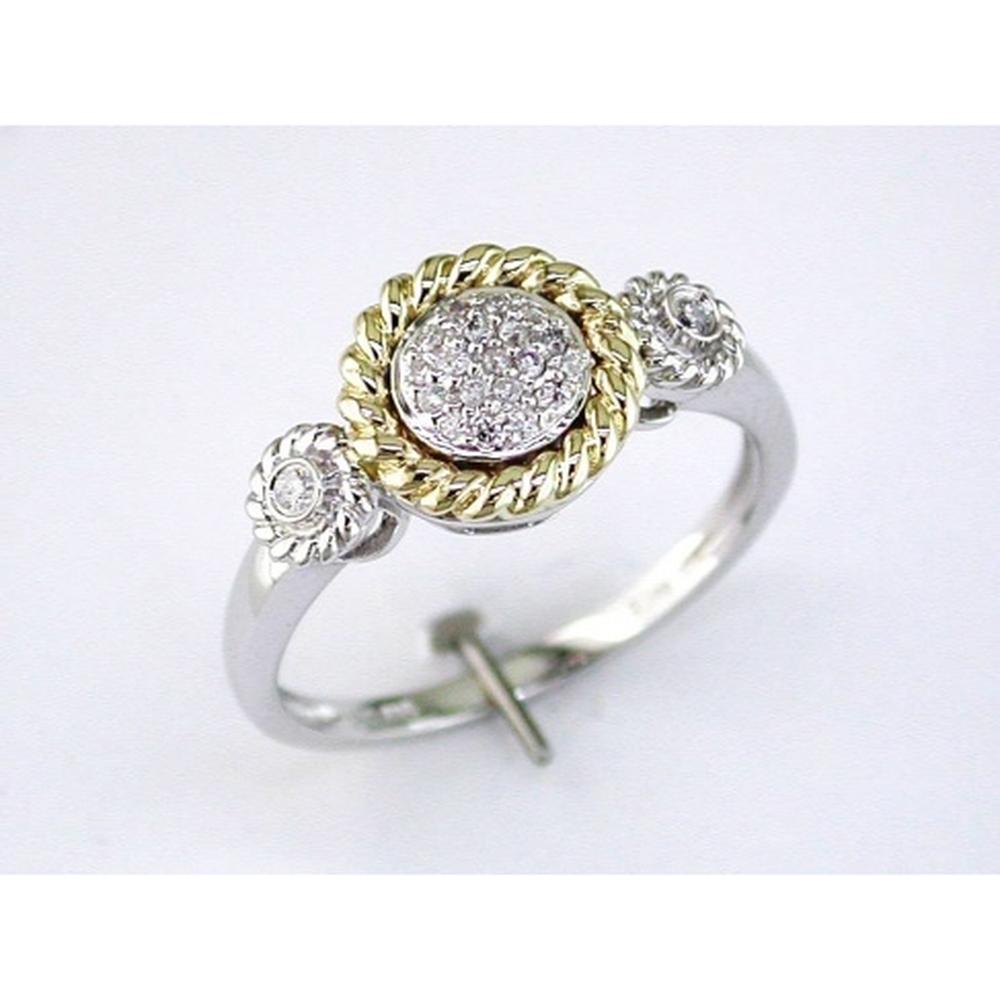 14K White Gold Round Diamond Ring with Rope-Inspired Halo and Side Diamond Accents - 0.10 Carat Total Diamond Weight - Royal Jewelry