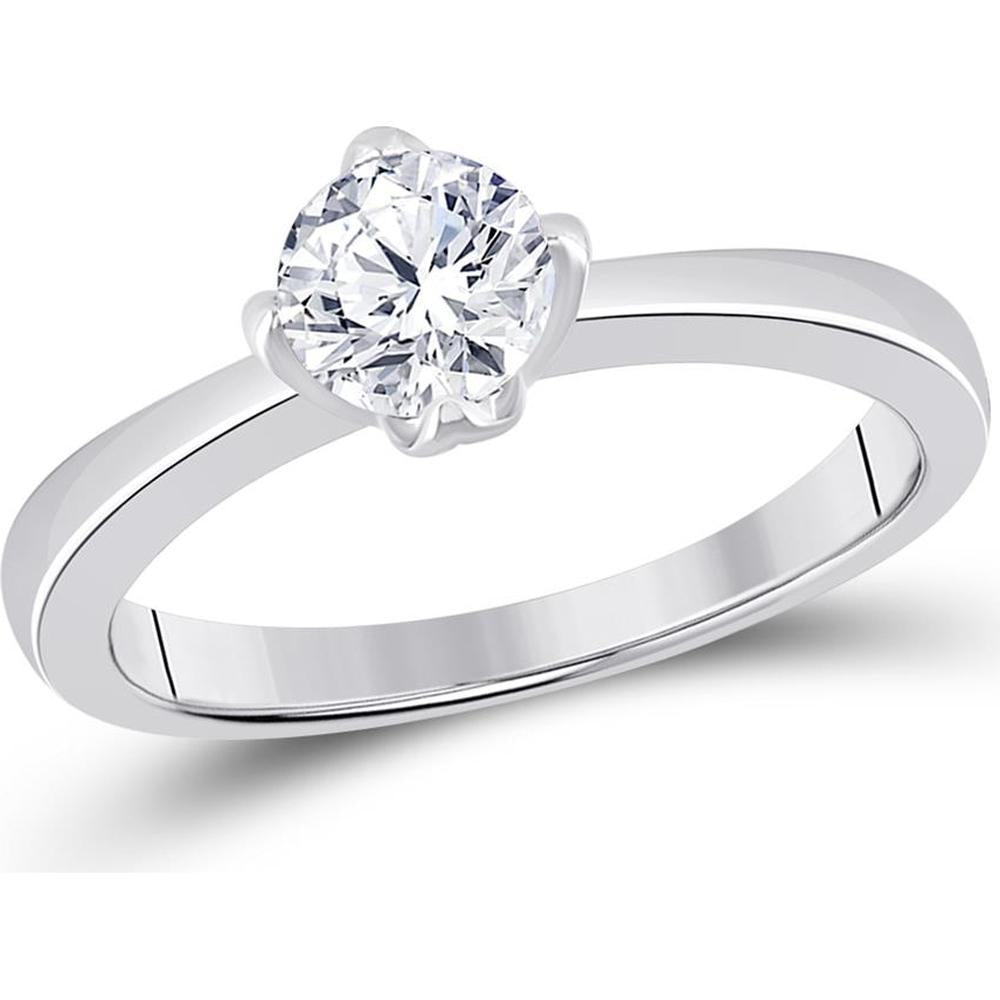 14K White Gold Round Diamond Solitaire Bridal Ring - 0.7 Carat Total Diamond Weight