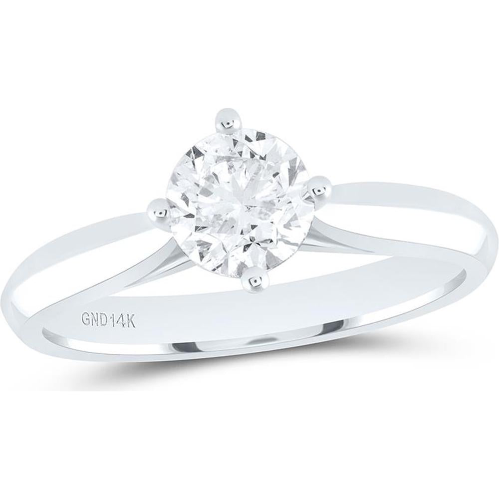 14K White Gold Round Diamond Solitaire Bridal Ring - 1 Carat Certified Diamond