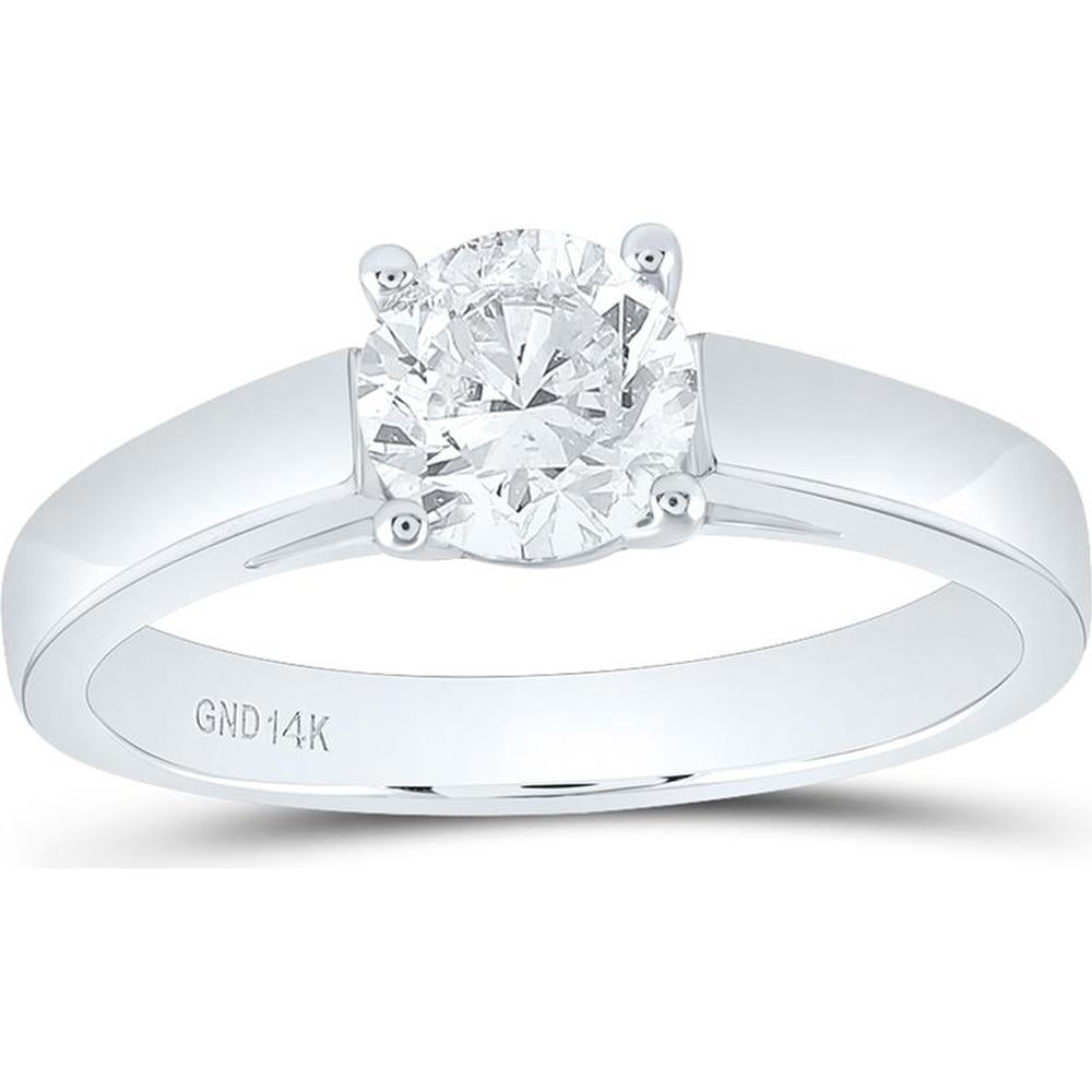 14K White Gold Round Diamond Solitaire Bridal Ring with 1 Carat Total Diamond Weight