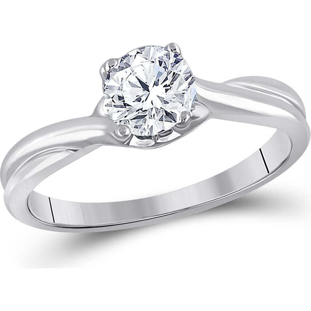 14K White Gold Round Diamond Solitaire Engagement Ring - 3/4 Carat Total Diamond Weight