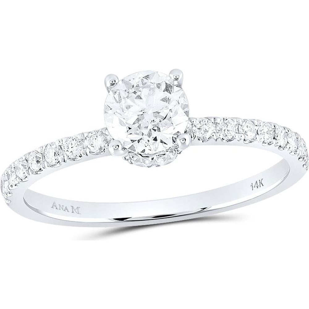 14K White Gold Round Diamond Solitaire Engagement Ring with 1 Carat Total Diamond Weight, G-H Color, I1-I2 Clarity