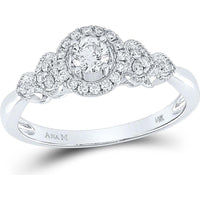 14K White Gold Round Diamond Solitaire Engagement Ring with Pave-Set Accents - 1/2 Carat Total Diamond Weight