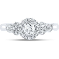 14K White Gold Round Diamond Solitaire Engagement Ring with Pave-Set Accents - 1/2 Carat Total Diamond Weight