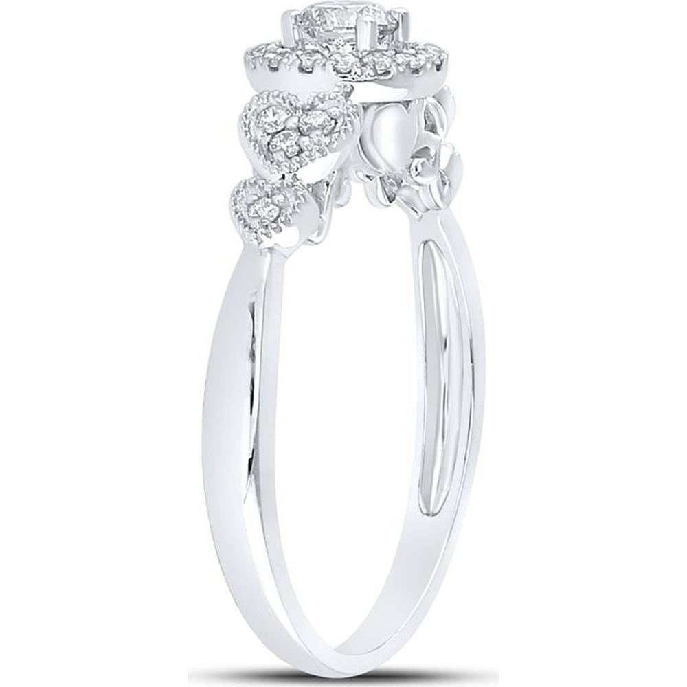 14K White Gold Round Diamond Solitaire Engagement Ring with Pave-Set Accents - 1/2 Carat Total Diamond Weight
