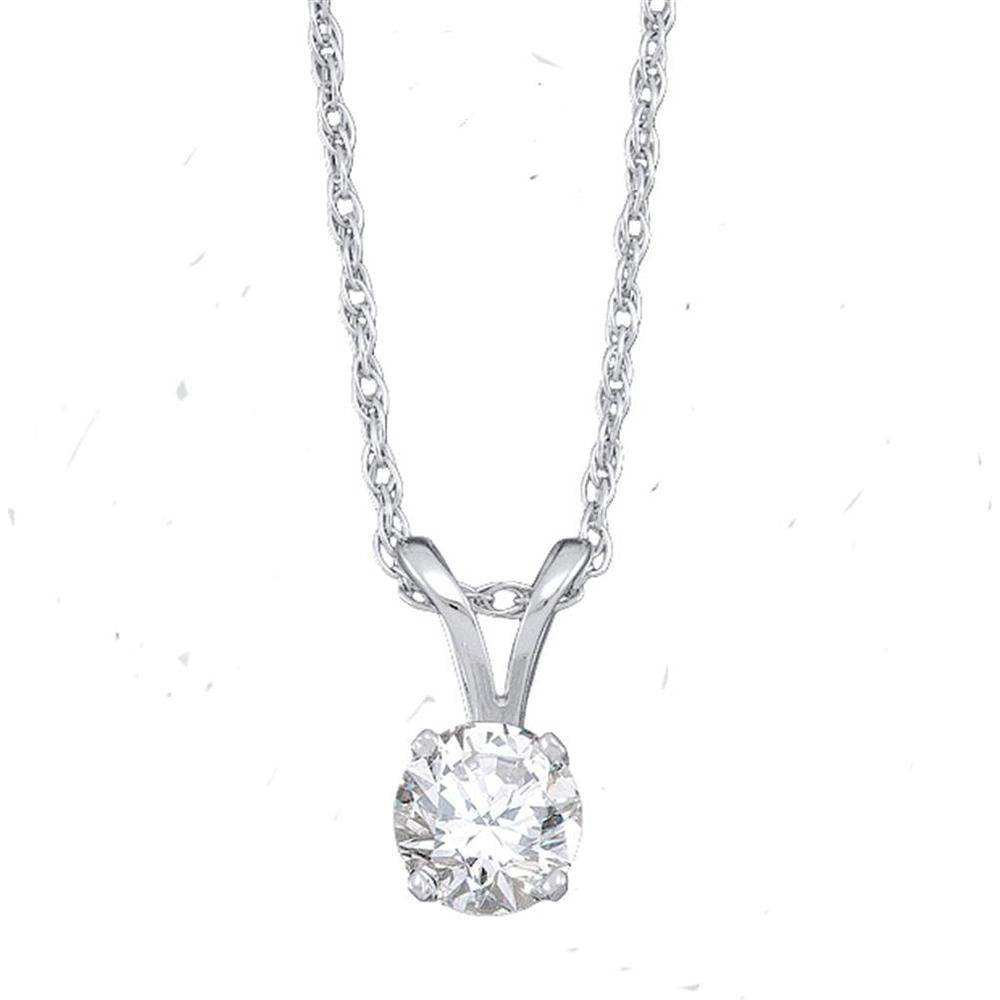 14K White Gold Round Diamond Solitaire Pendant with Prong Setting - 0.18 Carat Certified Diamond