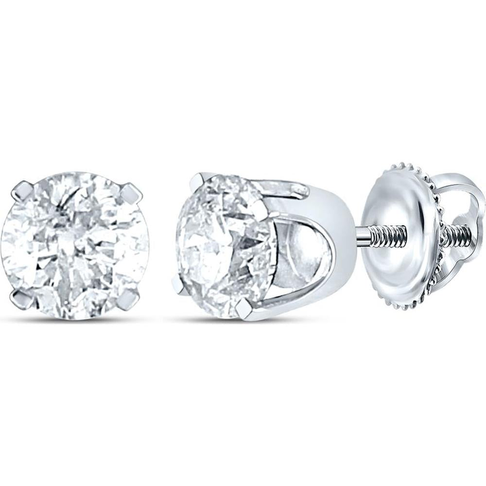 14K White Gold Round Diamond Solitaire Stud Earrings - 1.00 Carat Total Diamond Weight