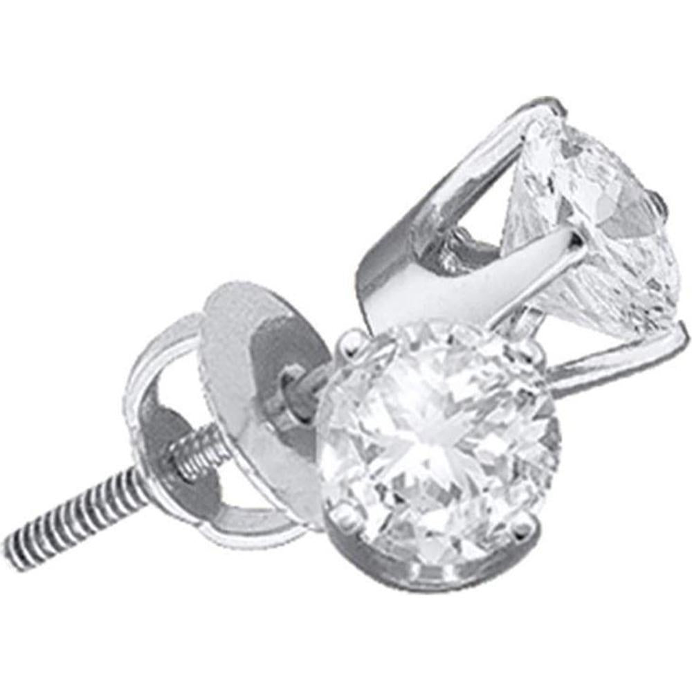 14K White Gold Round Diamond Solitaire Stud Earrings - 1 Carat Total Diamond Weight