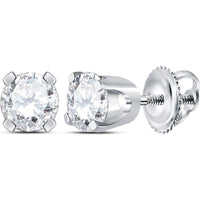 14K White Gold Round Diamond Solitaire Stud Earrings - 3/8 Carat Total Diamond Weight