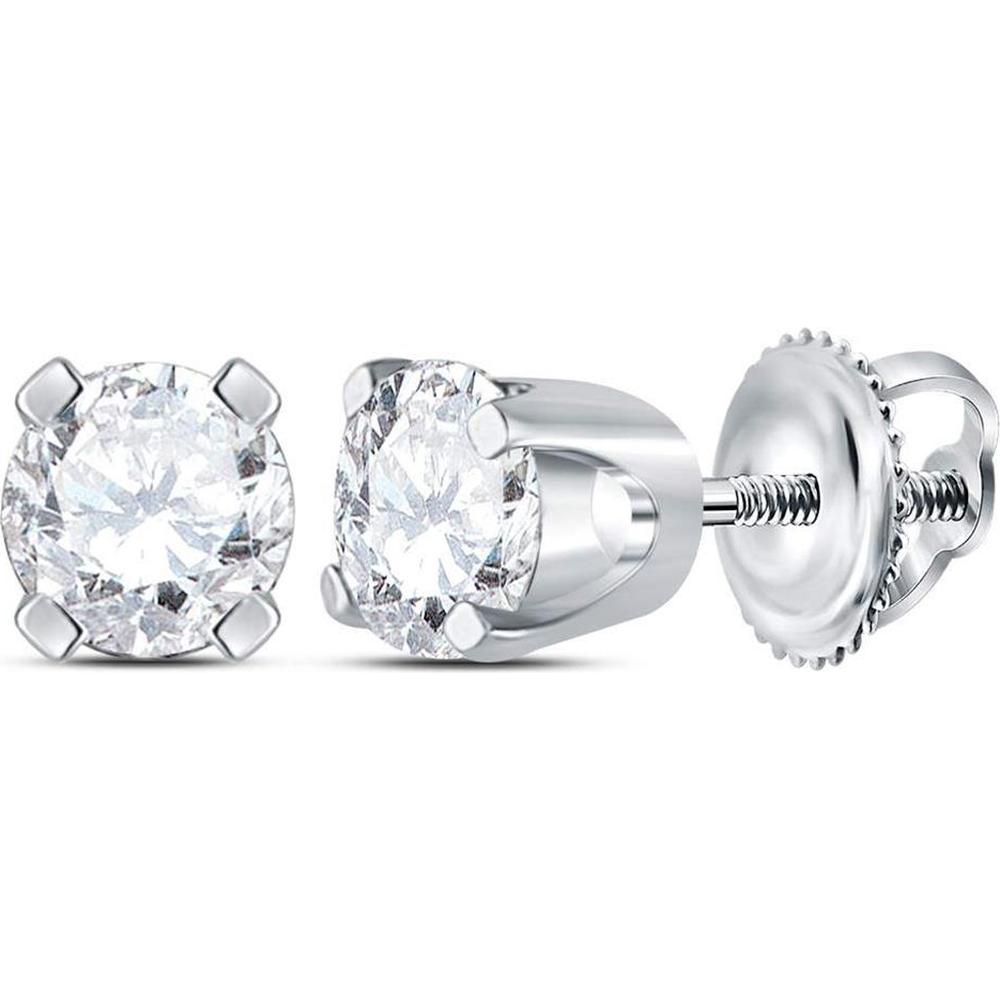14K White Gold Round Diamond Solitaire Stud Earrings - 3/8 Carat Total Diamond Weight