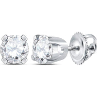 14K White Gold Round Diamond Solitaire Stud Earrings - 3/8 Carat Total Diamond Weight