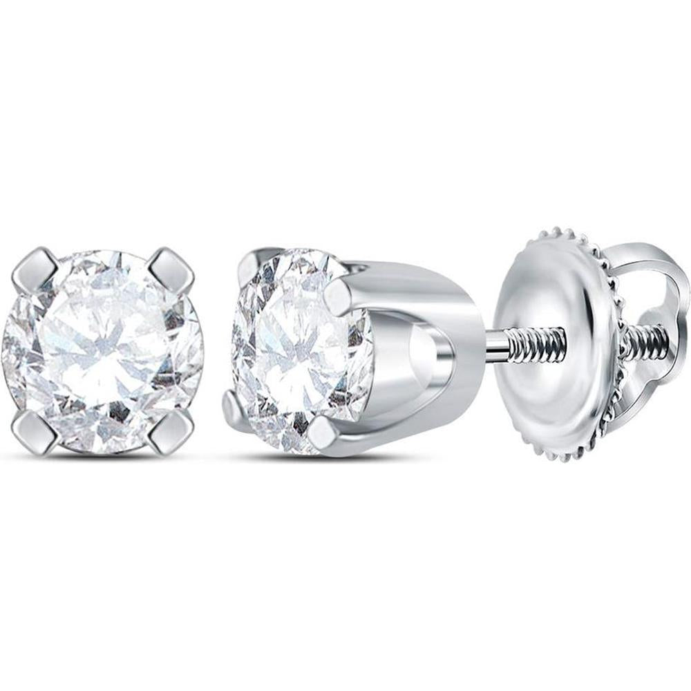 14K White Gold Round Diamond Solitaire Stud Earrings - 3/8 Carat Total Diamond Weight