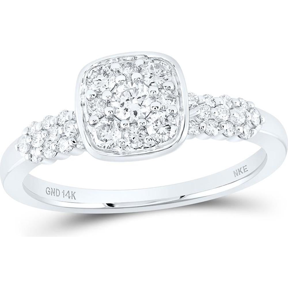 14K White Gold Round Diamond Square Cluster Ring - 1/2 Carat Total Diamond Weight