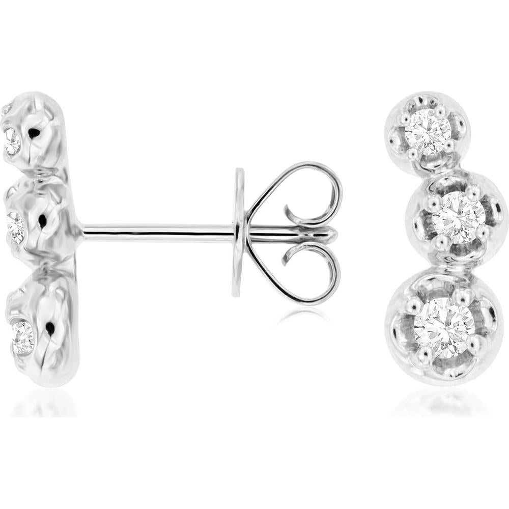 14K White Gold Round Diamond Stud Earrings - 0.21 Carats Total Diamond Weight