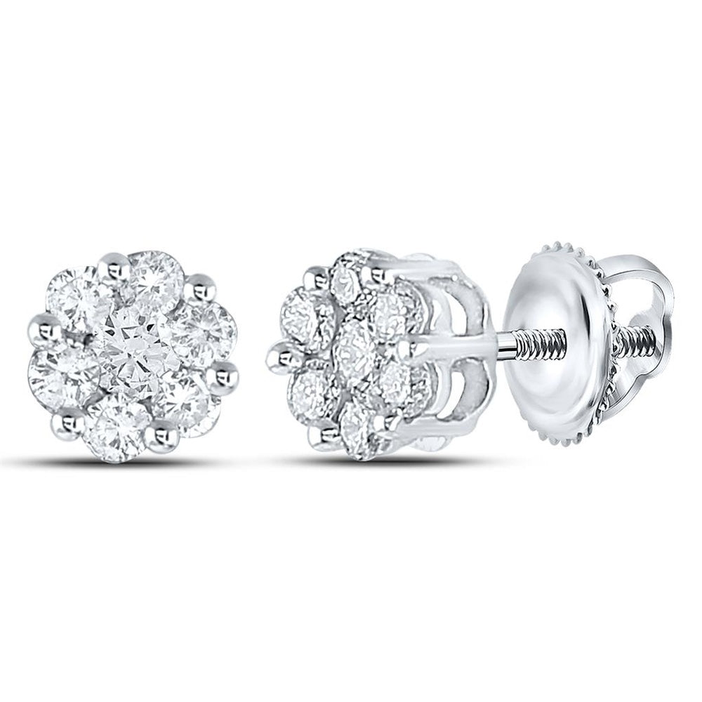 14K White Gold Round Diamond Stud Earrings - 1/2 Carat Total Diamond Weight