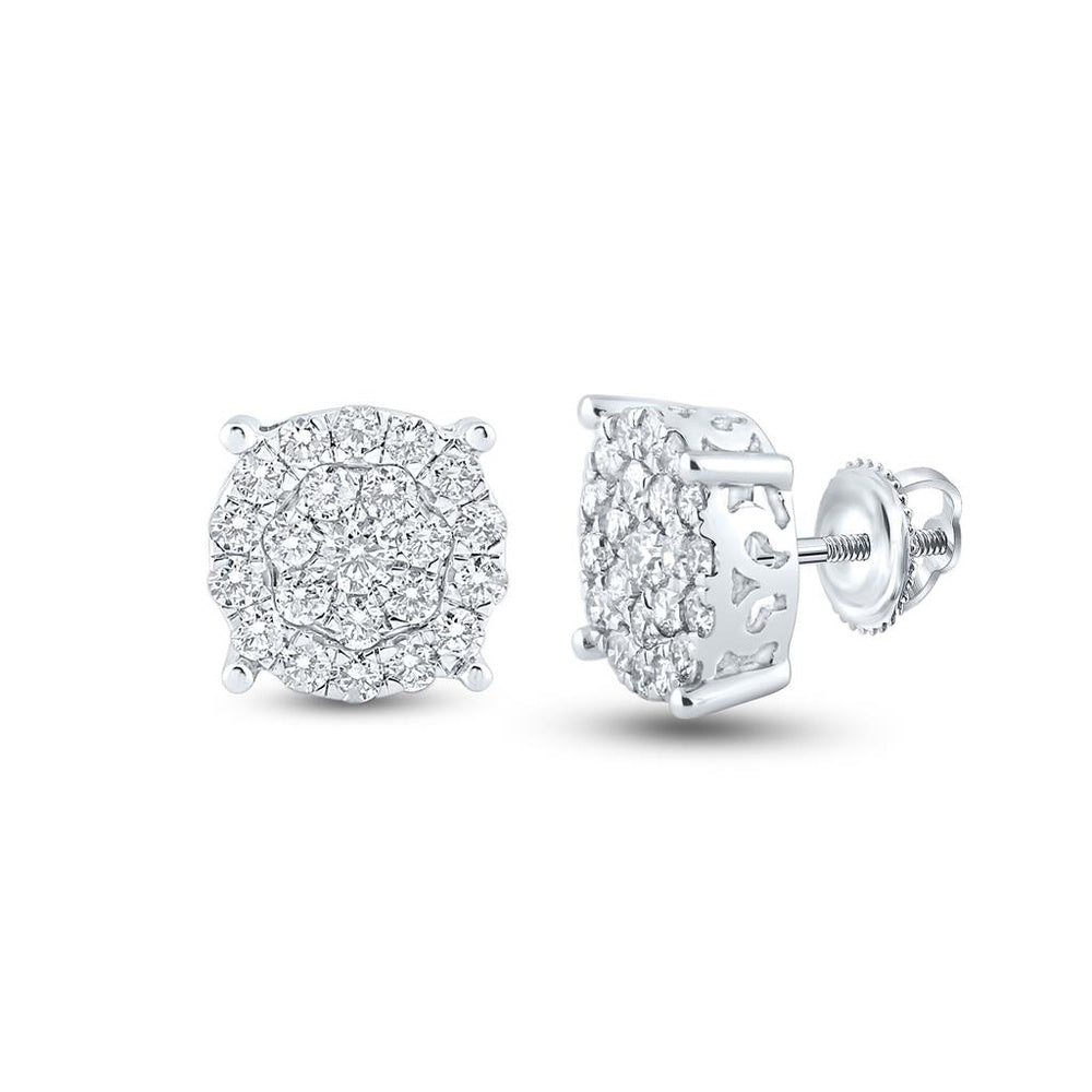 14K White Gold Round Diamond Stud Earrings - 1 and 1/2 Carat Total Diamond Weight