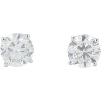 14K White Gold Round Diamond Stud Earrings - 2.00 Carat Total Diamond Weight