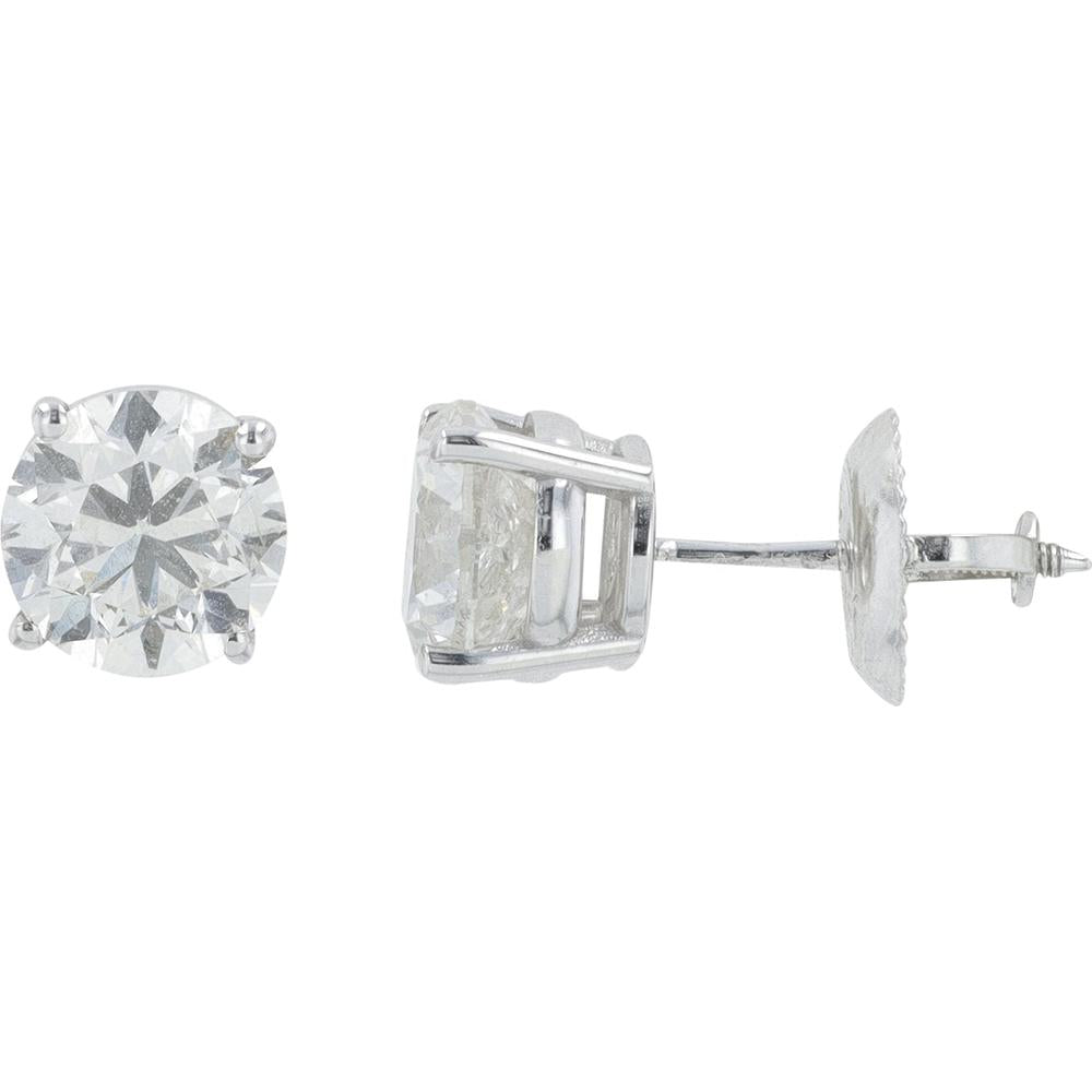 14K White Gold Round Diamond Stud Earrings - 2.00 Carat Total Diamond Weight
