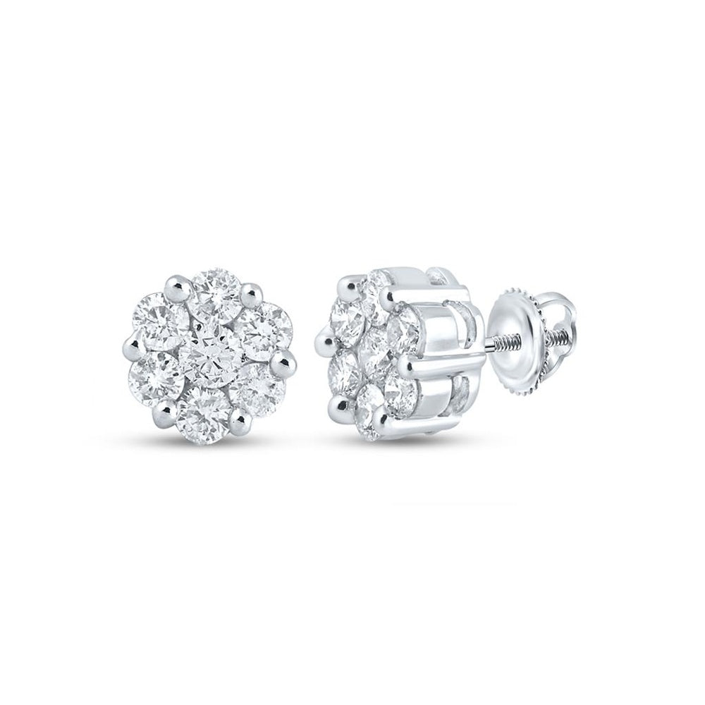 14K White Gold Round Diamond Stud Earrings - 2 Carat Total Diamond Weight