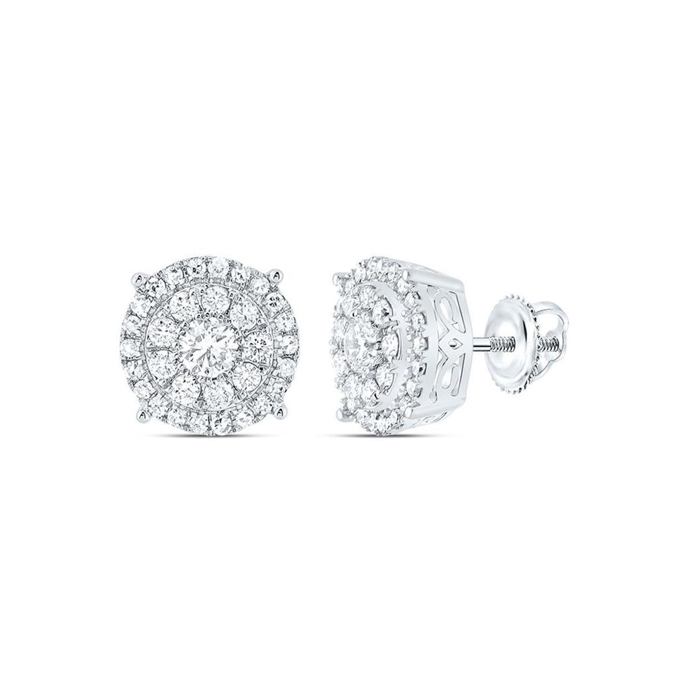 14K White Gold Round Diamond Stud Earrings - 5/8 Carat Total Diamond Weight