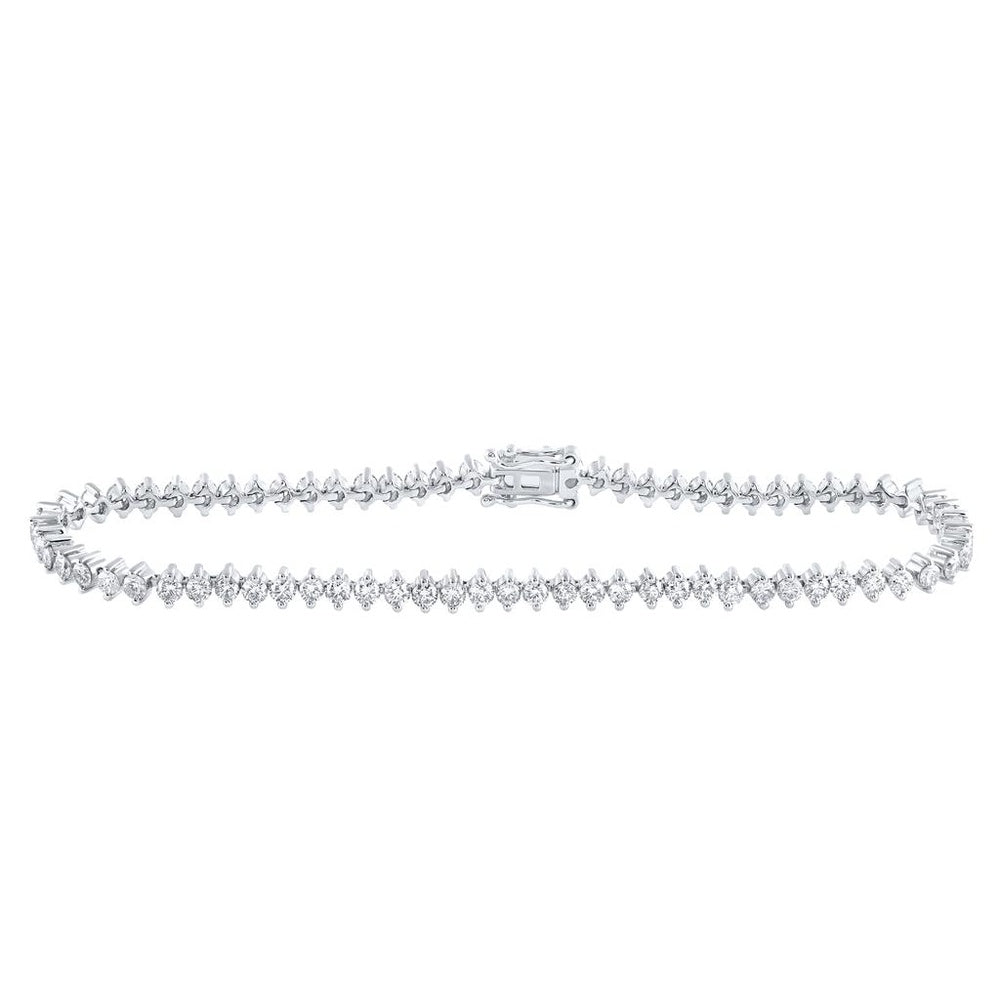 14K White Gold Round Diamond Tennis Bracelet 3 - 3 and 1/4 Carat Total Diamond Weight
