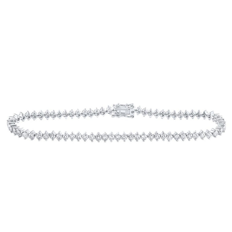 14K White Gold Round Diamond Tennis Bracelet 3 - 3 and 1/4 Carat Total Diamond Weight