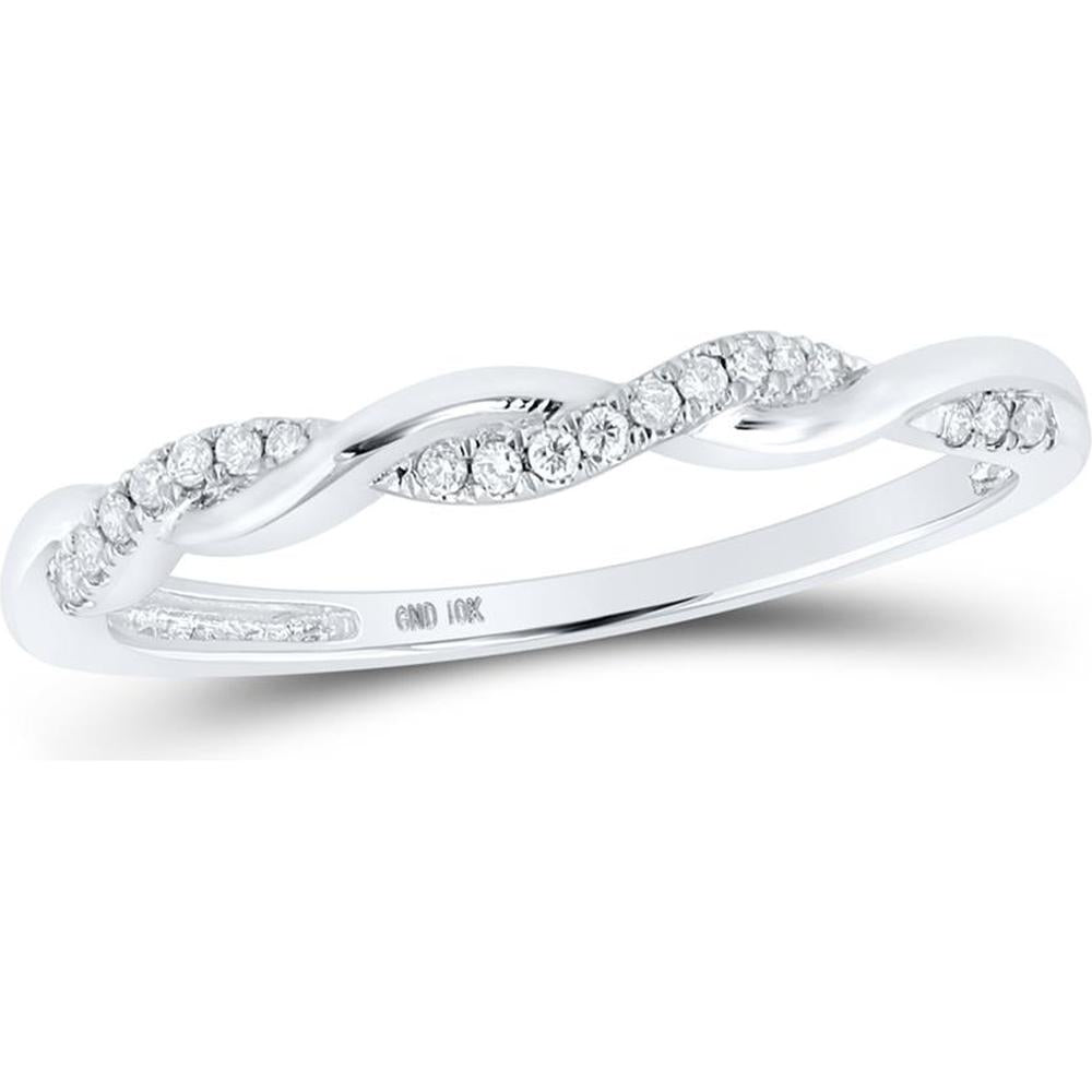 14K White Gold Round Diamond Twist Stackable Band Ring - 1/12 Carat Total Diamond Weight
