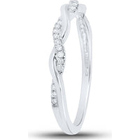 14K White Gold Round Diamond Twist Stackable Band Ring - 1/12 Carat Total Diamond Weight