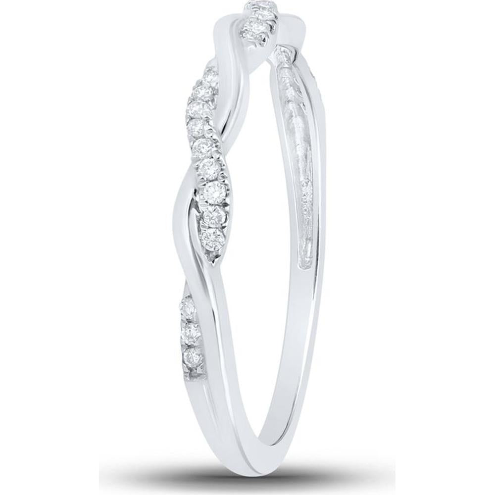 14K White Gold Round Diamond Twist Stackable Band Ring - 1/12 Carat Total Diamond Weight
