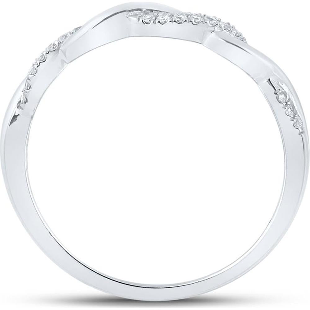 14K White Gold Round Diamond Twist Stackable Band Ring - 1/12 Carat Total Diamond Weight