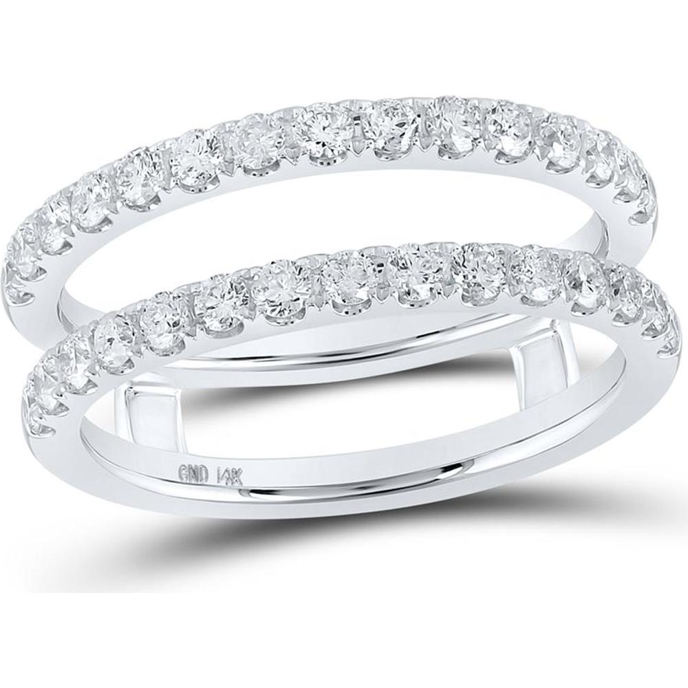 14K White Gold Round Diamond Wrap Ring Guard Enhancer with Prong-Set Diamonds - 0.77 Carat Total Diamond Weight